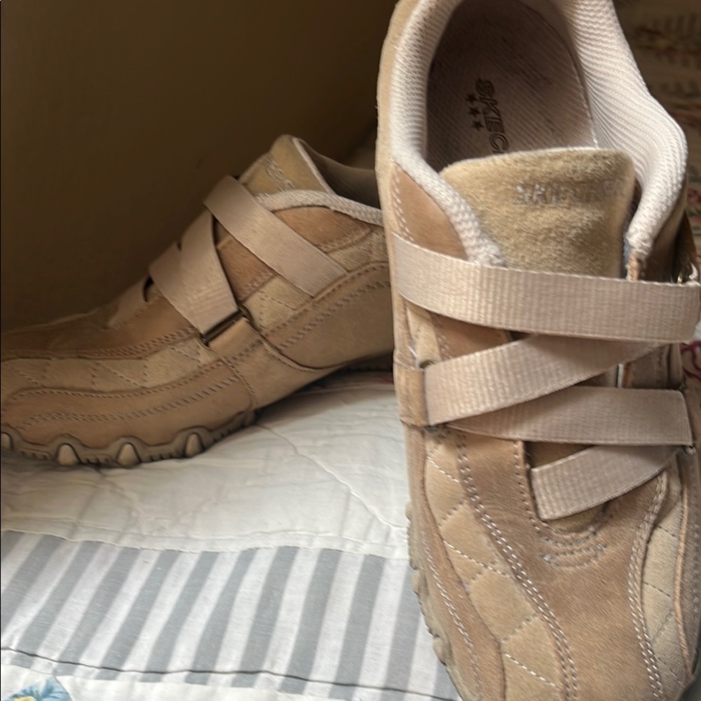Skechers Tan Suede Strap Sneakers - Picture 2 of 8